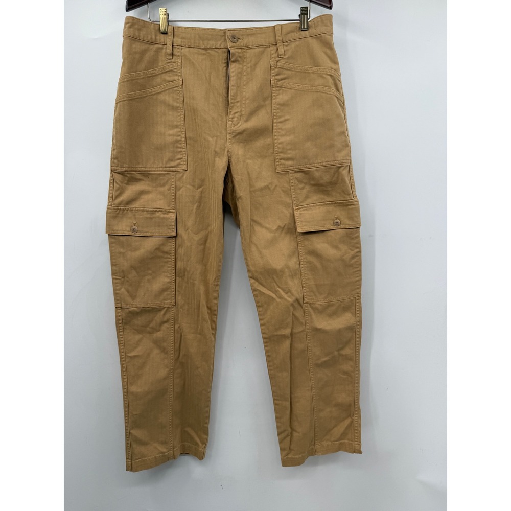 Madewell Curvy 90s Straight Cargo Pants Tan Khaki Herringbone Size 32